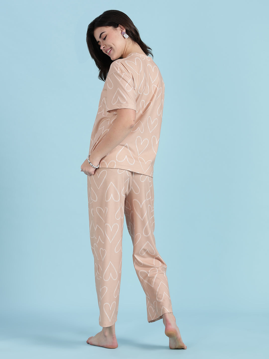 Creamy heart soft stretch night suit set In premium lycra