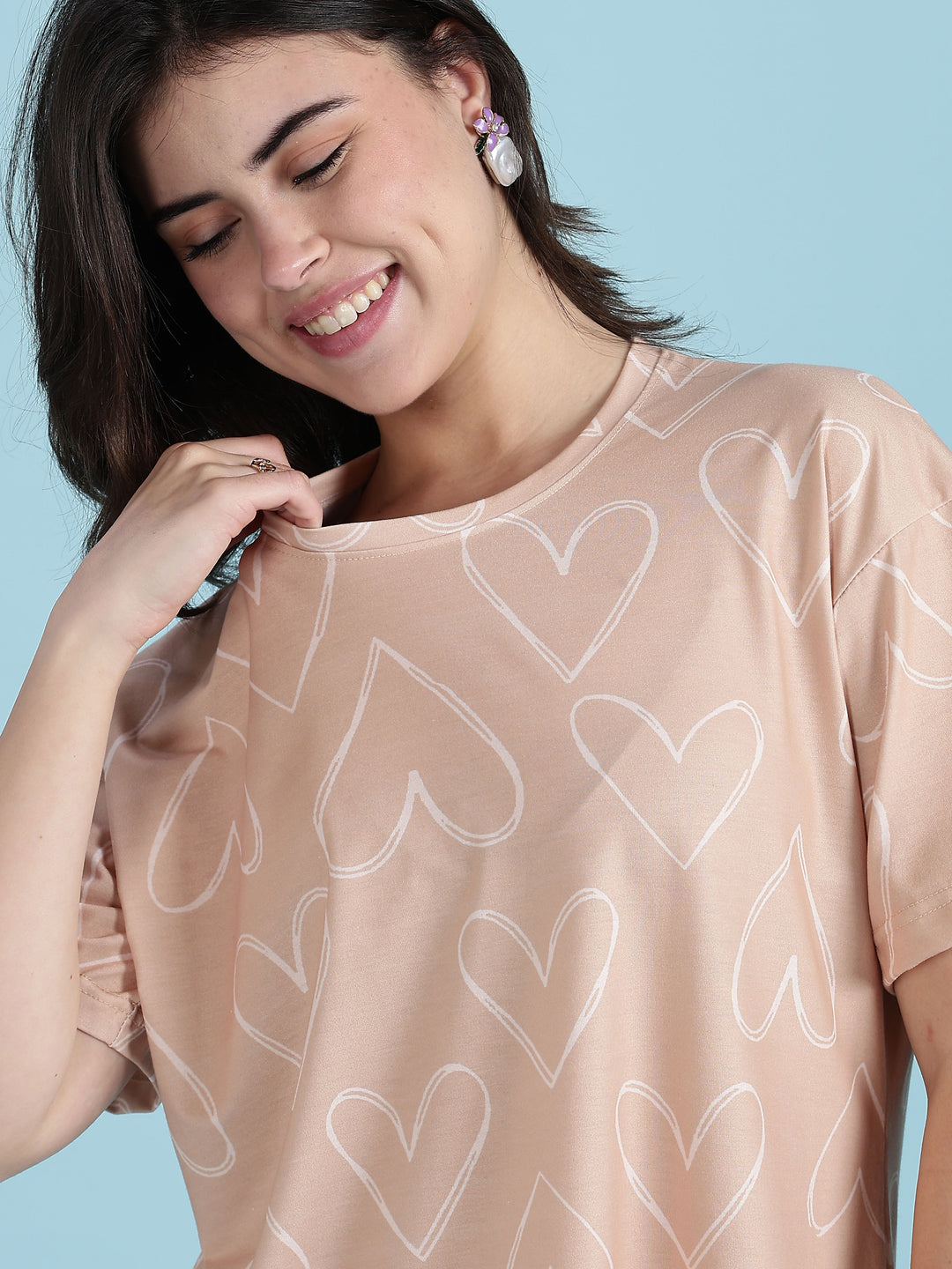 Creamy heart soft stretch night suit set In premium lycra