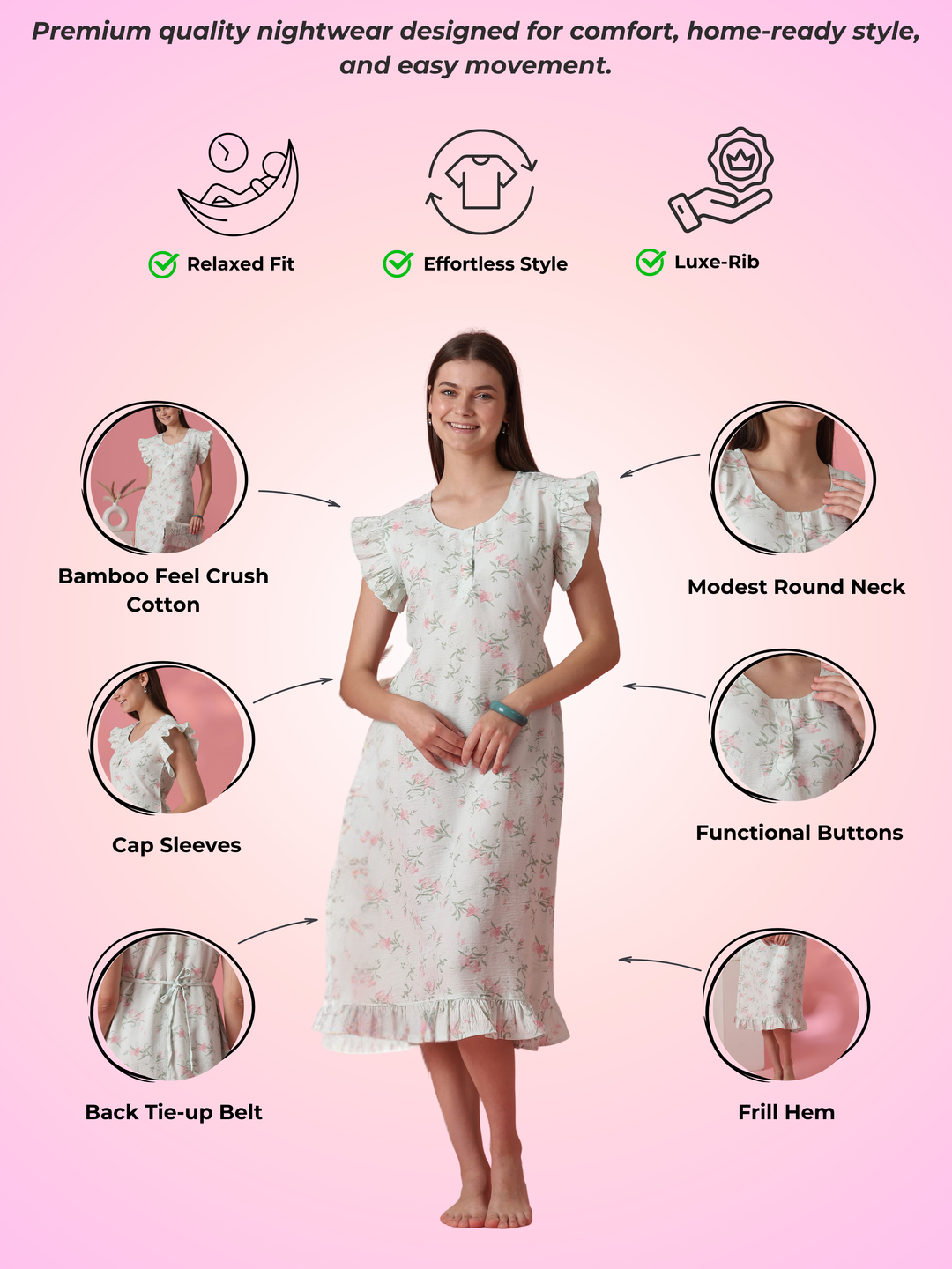 Bamboo feel crush cotton A line nighty for women online