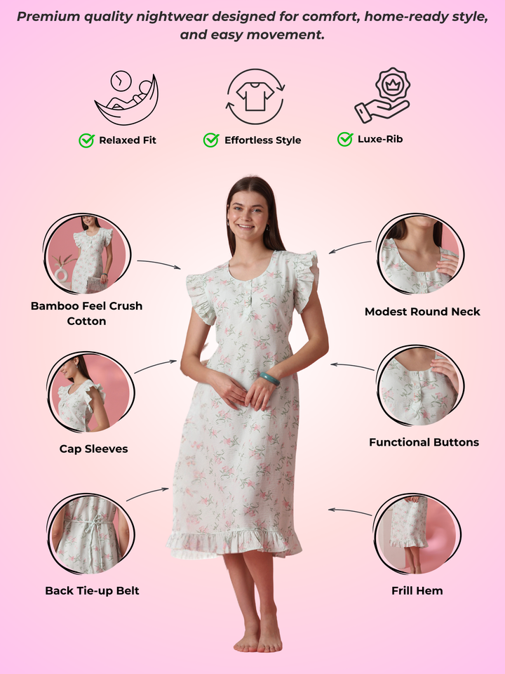 Bamboo feel crush cotton A line nighty for women online