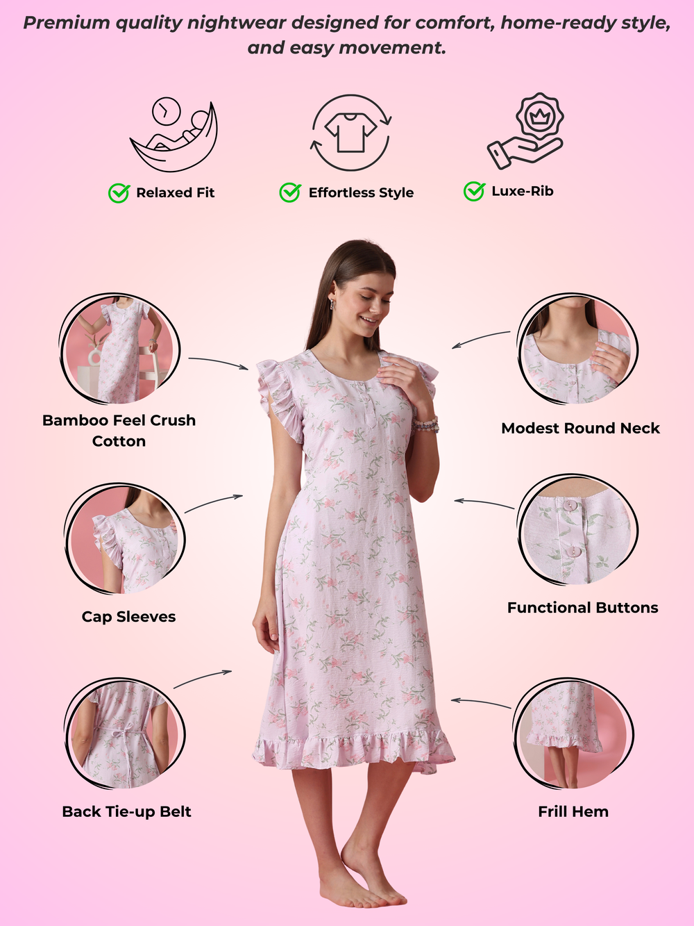 Floral bamboo feel short nightdress for women online