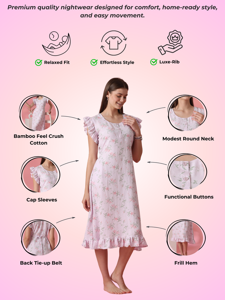 Floral bamboo feel short nightdress for women online