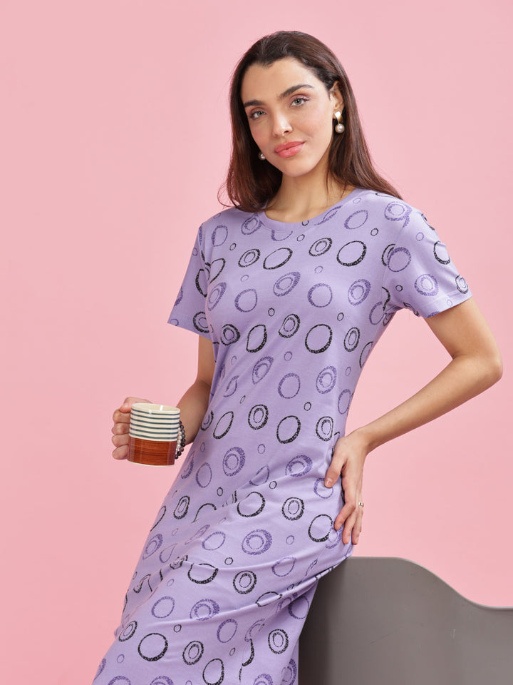 Lavender plus size daily wear nighty in 100% premium hosiery cotton