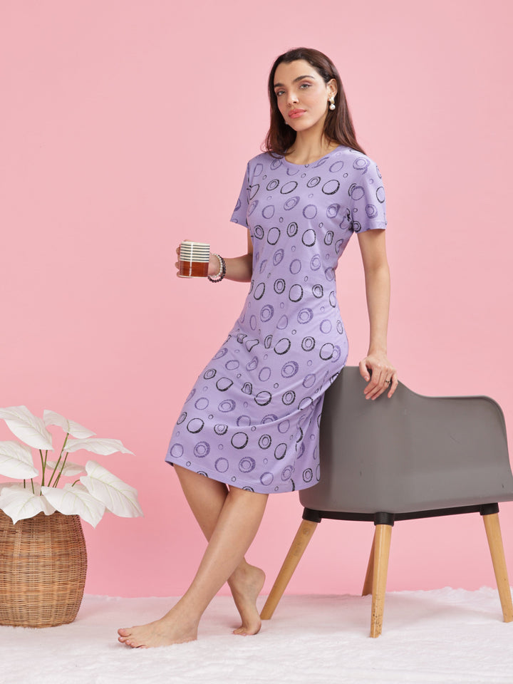 Lavender plus size daily wear nighty in 100% premium hosiery cotton