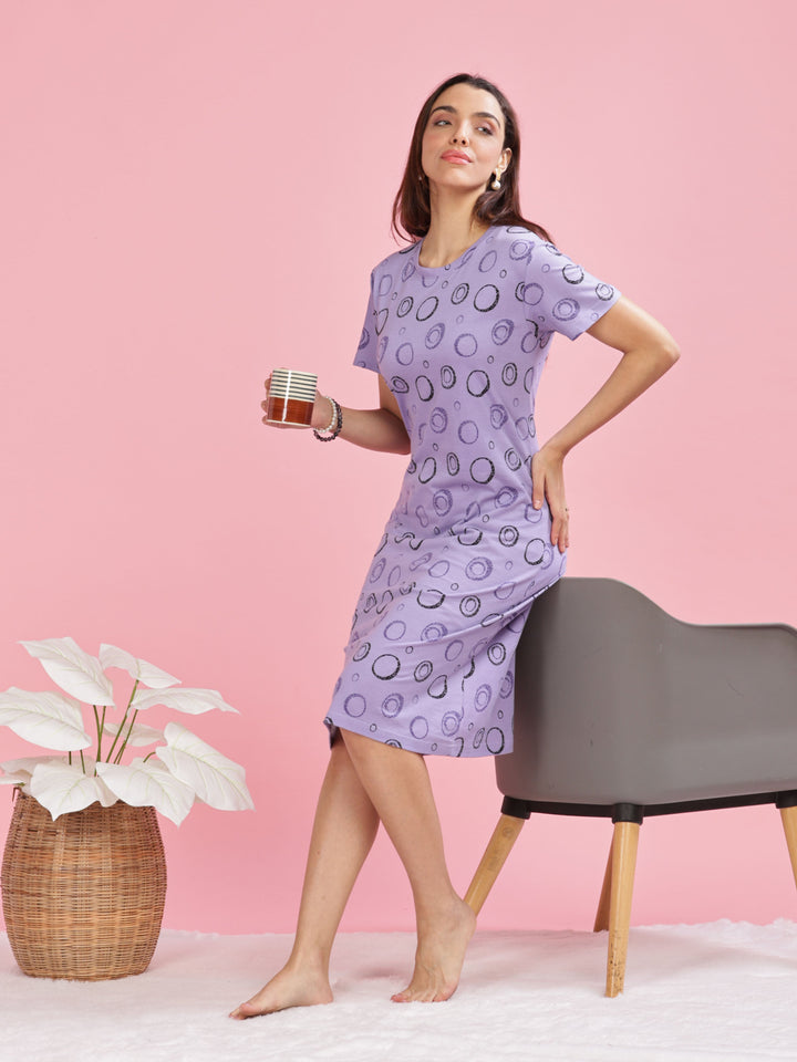 Lavender plus size daily wear nighty in 100% premium hosiery cotton