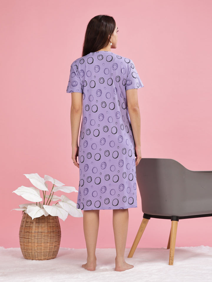 Lavender plus size daily wear nighty in 100% premium hosiery cotton