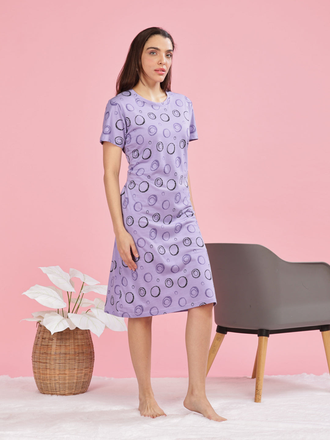 Lavender plus size daily wear nighty in 100% premium hosiery cotton