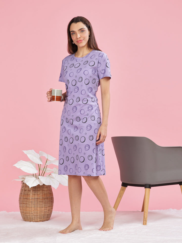 Lavender plus size daily wear nighty in 100% premium hosiery cotton