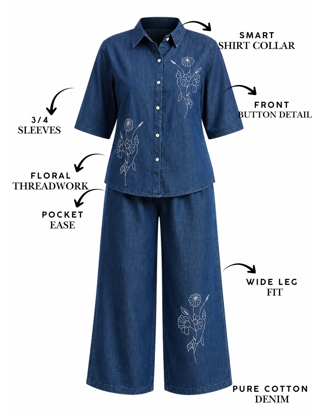Denim Co Ord Sets With Elegant Sleeve Embroidery Online