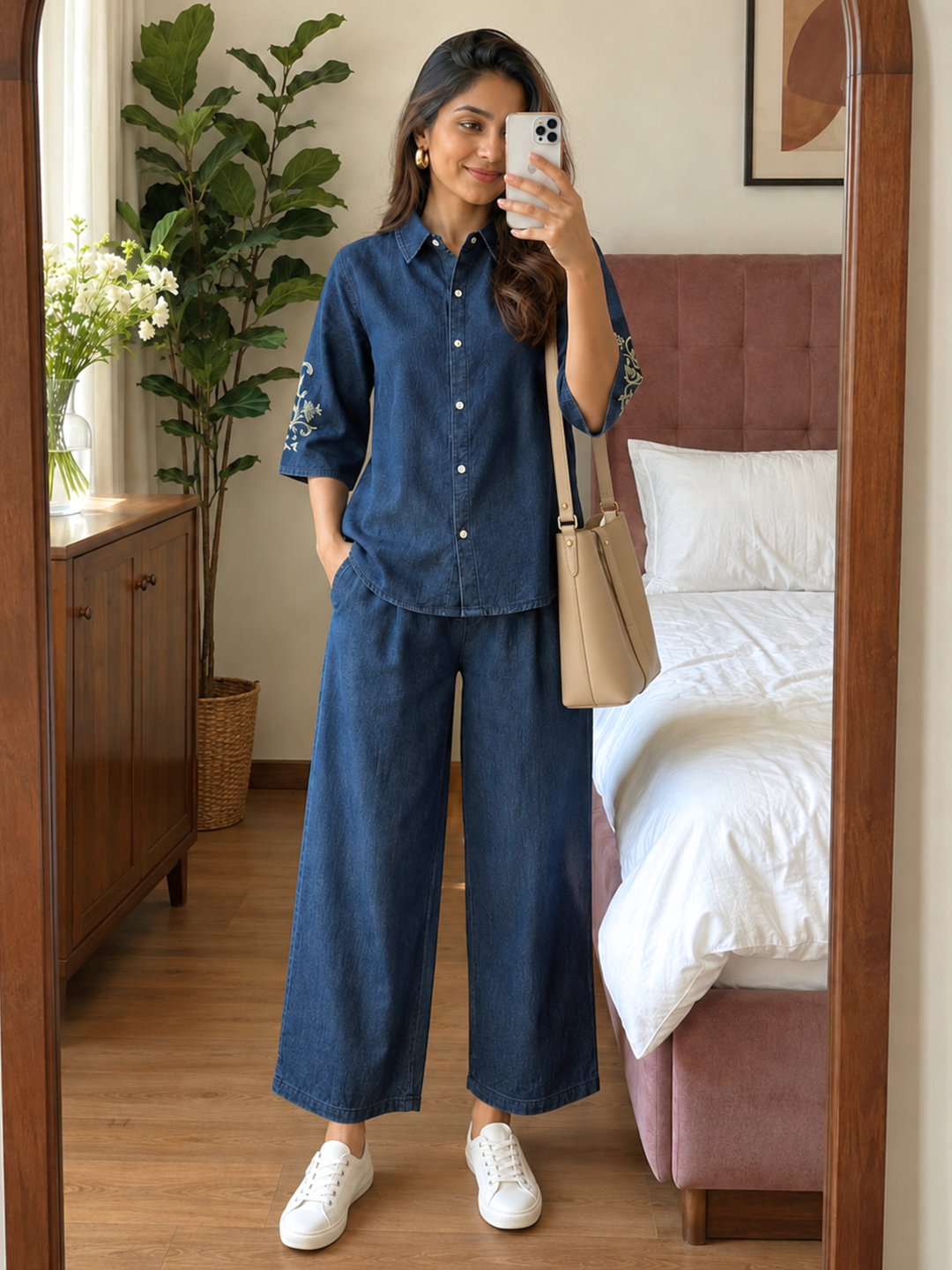Dark Blue Denim Comfortable Co Ord Set for Women Online