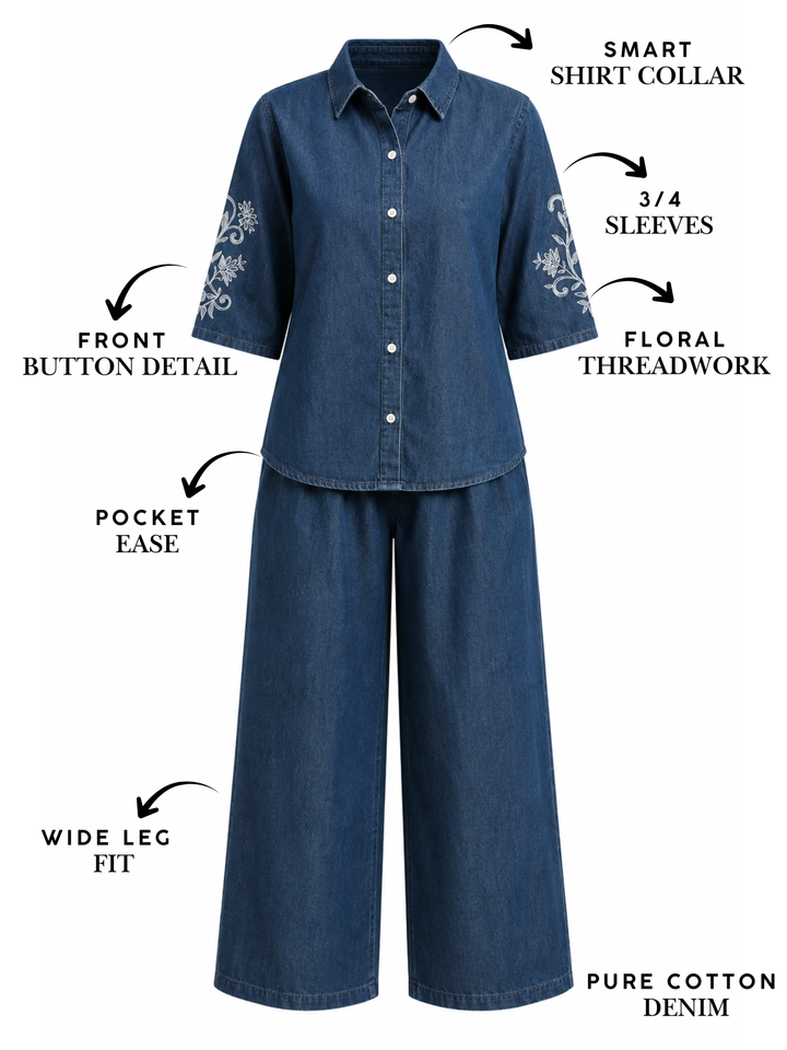 Dark Blue Denim Comfortable Co Ord Set for Women Online