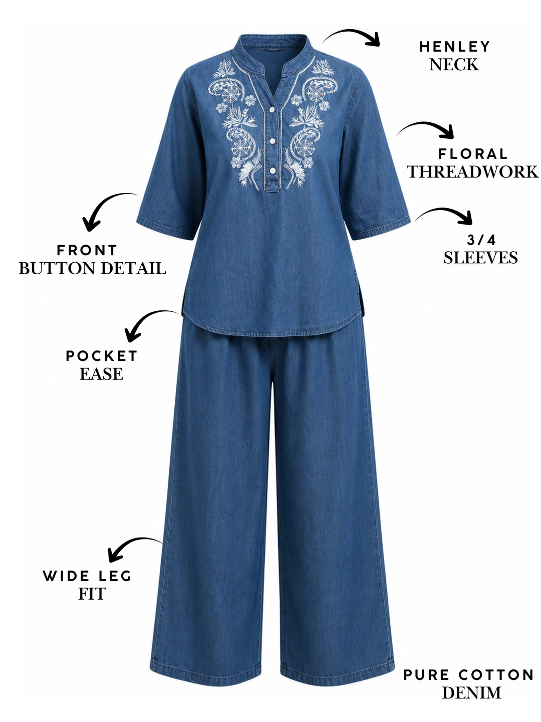 Light blue denim wash cotton co ord set for women online