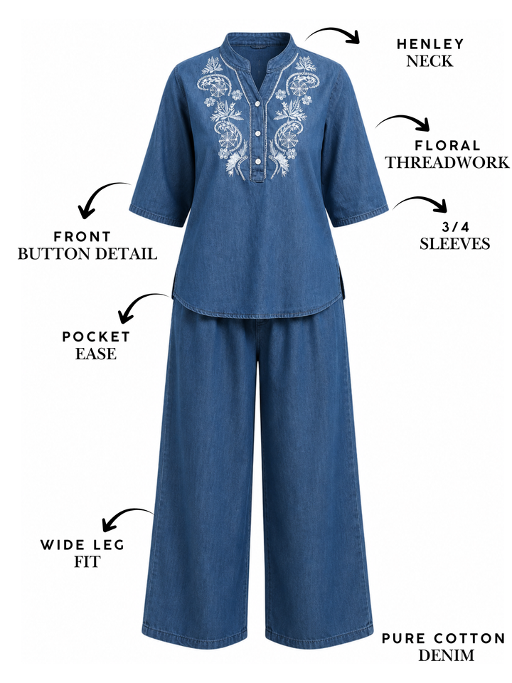 Light blue denim wash cotton co ord set for women online
