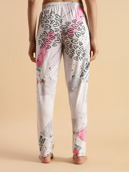 Soft doodle print womens night suit set