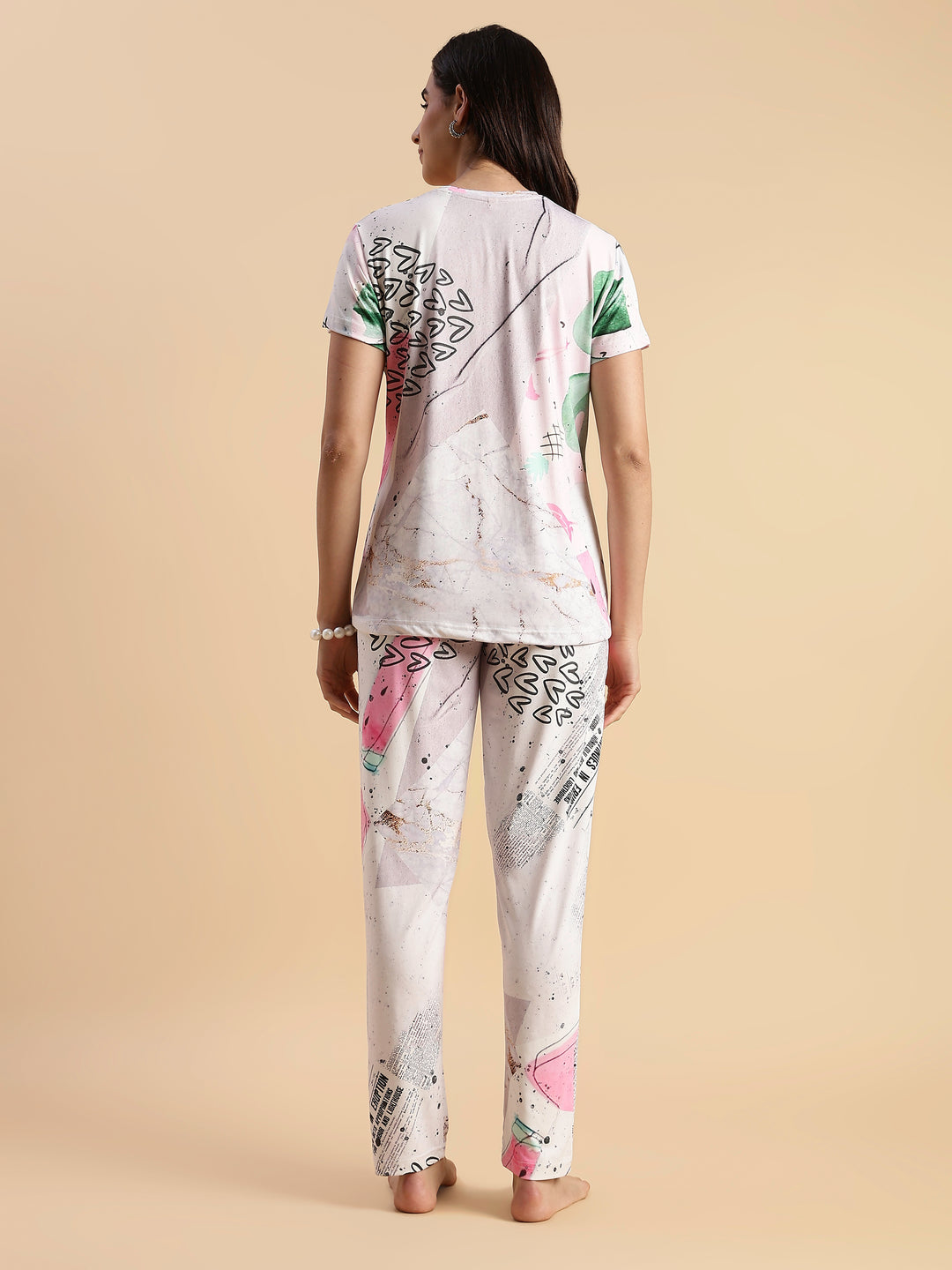 Soft doodle print womens night suit set