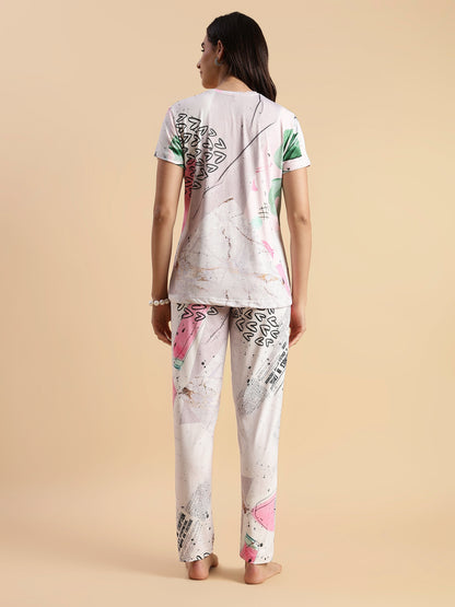 Soft doodle print womens night suit set