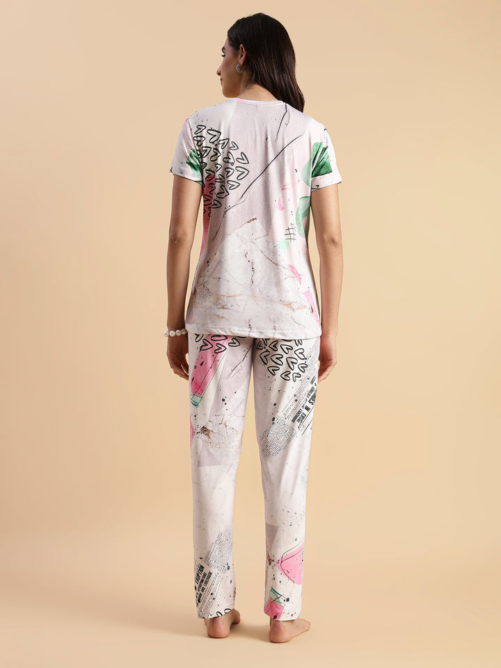 Soft doodle print womens night suit set