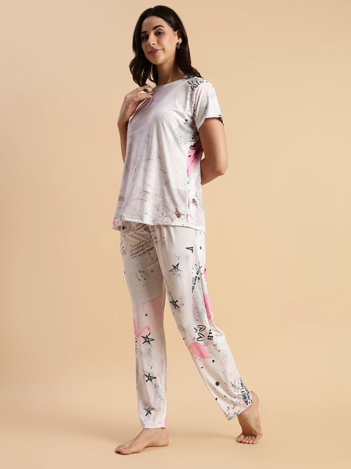 Soft doodle print womens night suit set