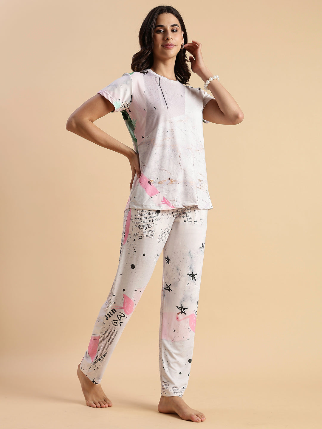 Soft doodle print womens night suit set