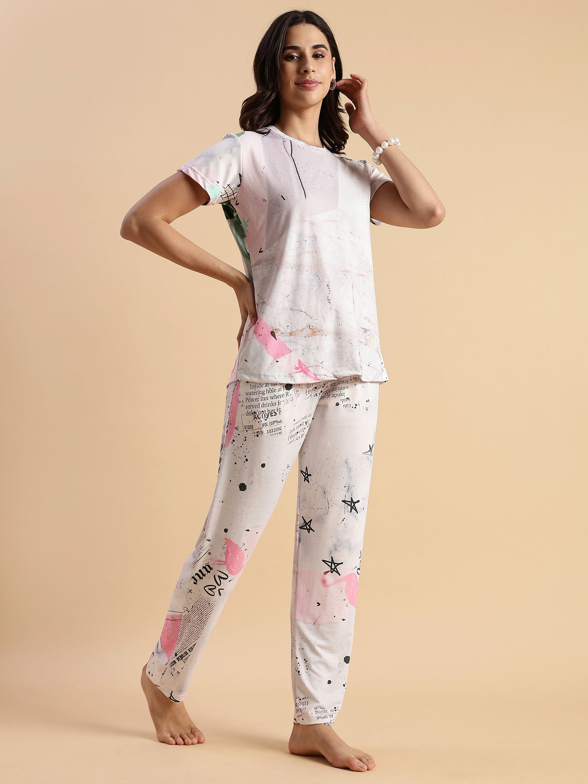Soft doodle print womens night suit set