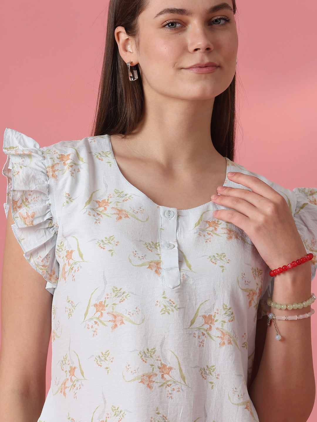 Dreamy blue floral crush cotton nightdress for women