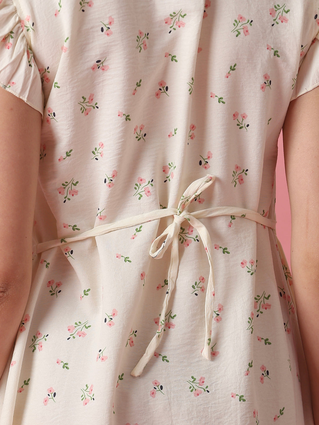 Pastel yellow floral crush cotton short nighty for women