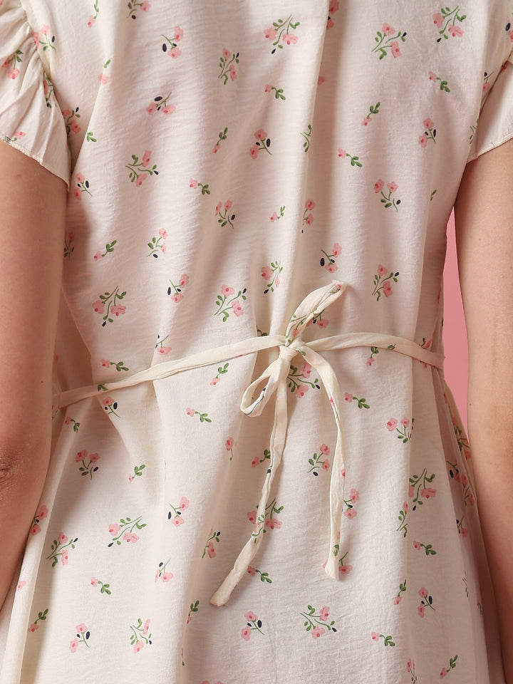 Pastel yellow floral crush cotton short nighty for women