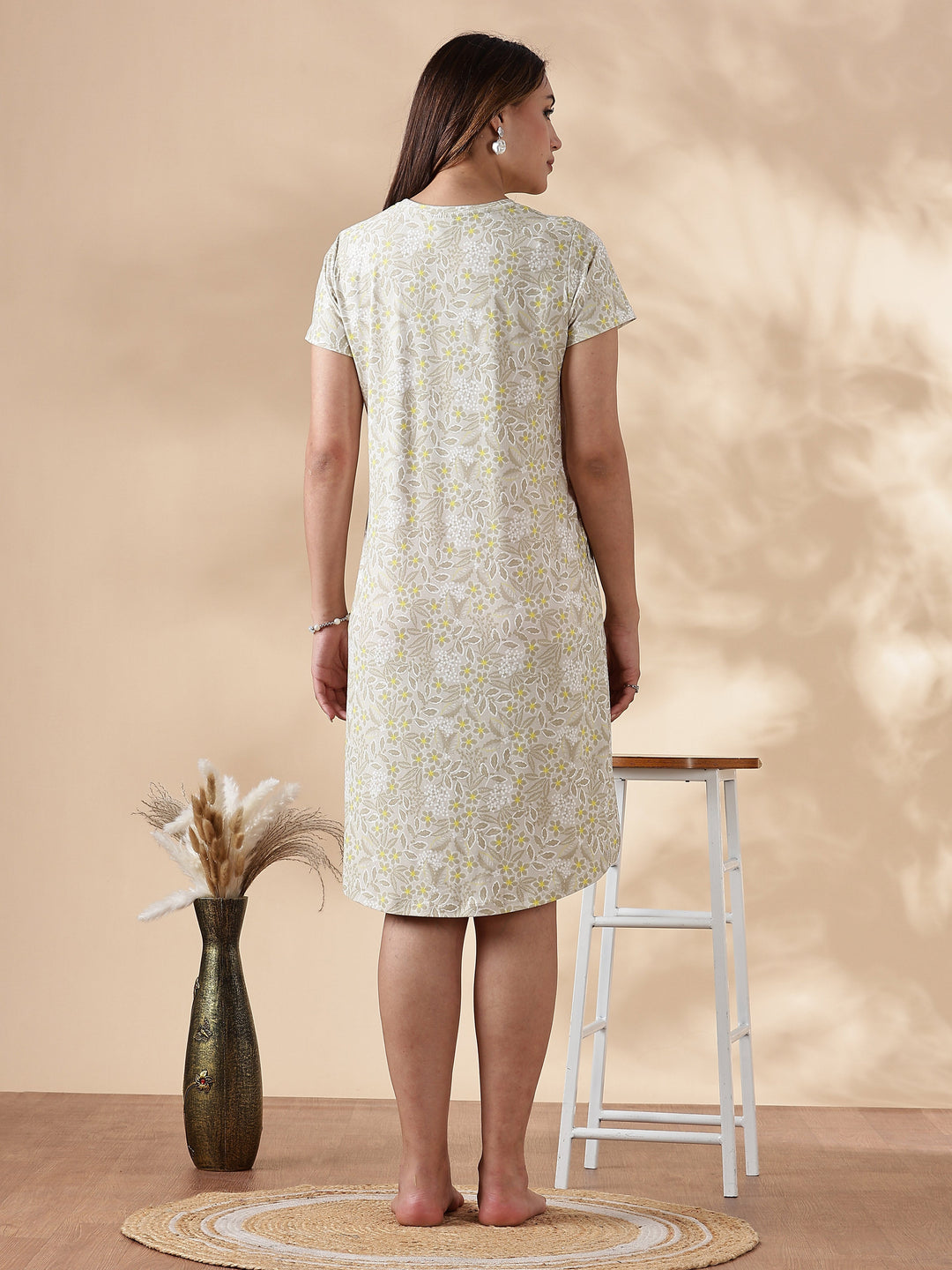 Soft gloss malai yellow floral short nighty for women