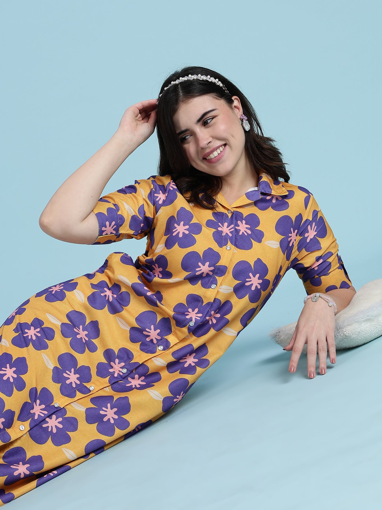 Flower Print Rayon Modern Nighty Dress For Girls And Women