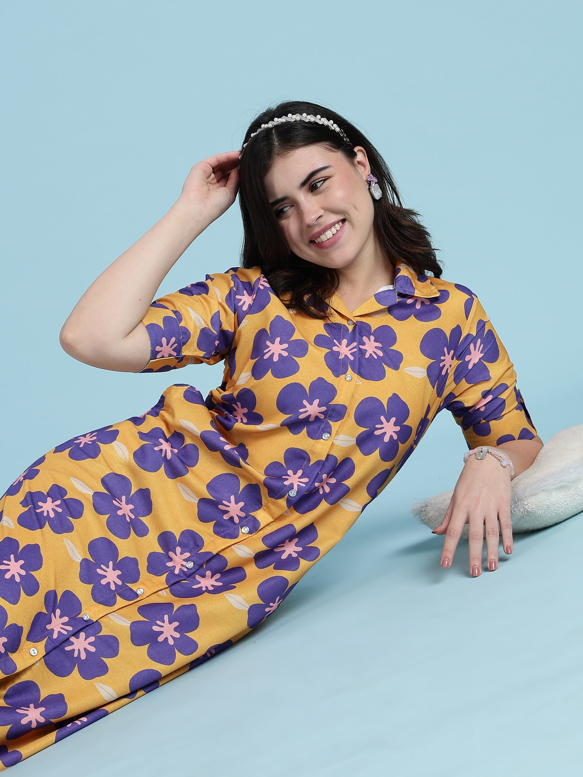 Flower Print Rayon Modern Nighty Dress For Girls And Women