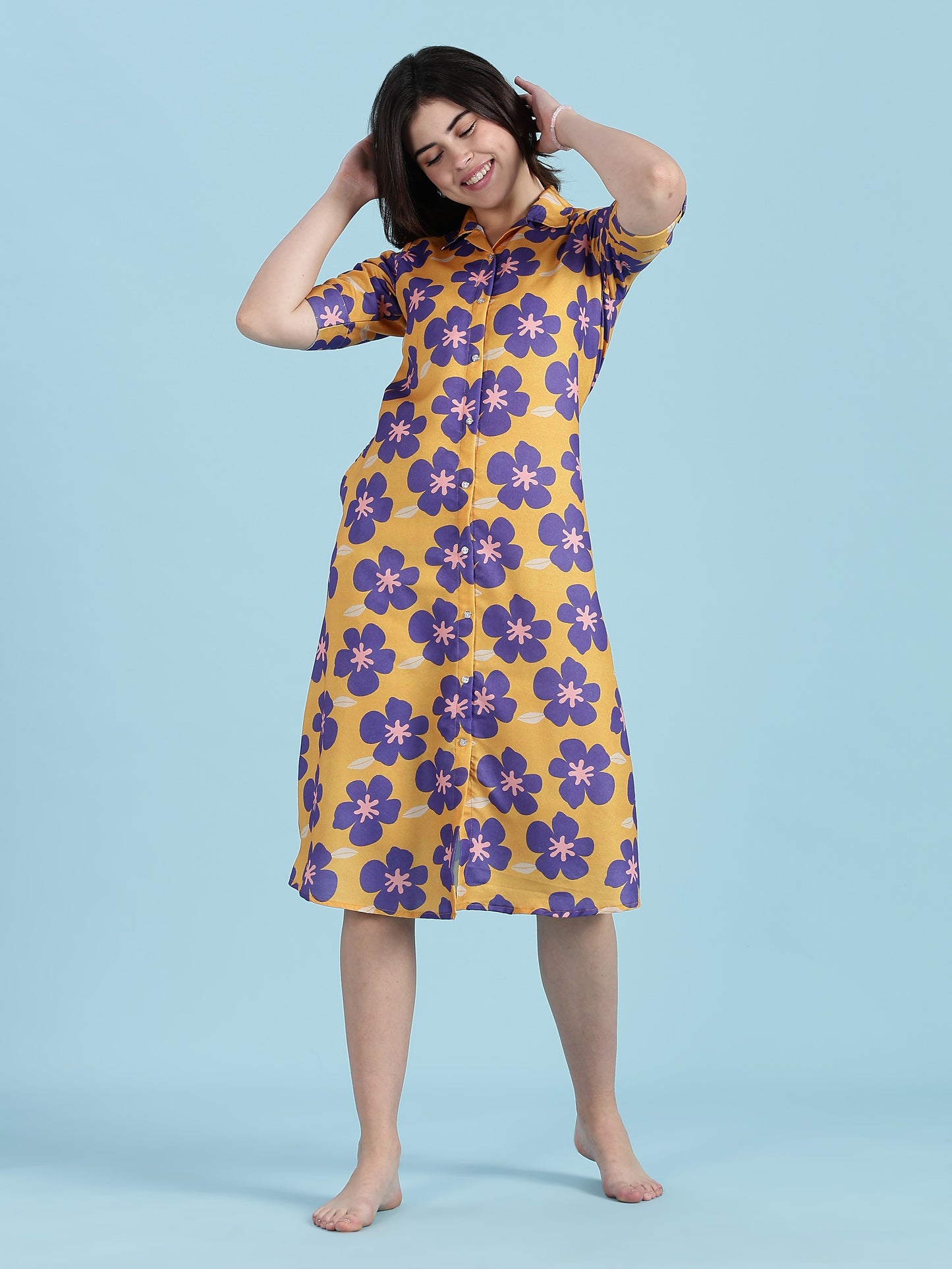 Flower Print Rayon Modern Nighty Dress For Girls And Women