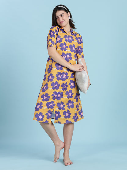 Flower Print Rayon Modern Nighty Dress For Girls And Women