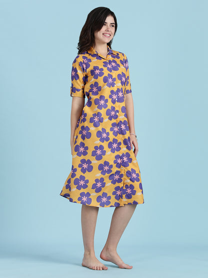 Flower Print Rayon Modern Nighty Dress For Girls And Women