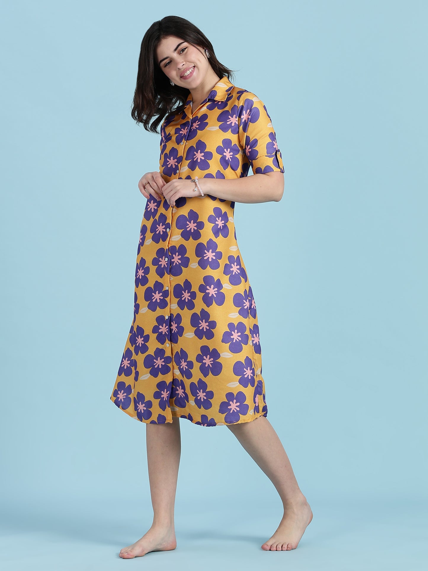 Flower Print Rayon Modern Nighty Dress For Girls And Women