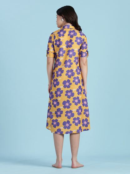 Flower Print Rayon Modern Nighty Dress For Girls And Women