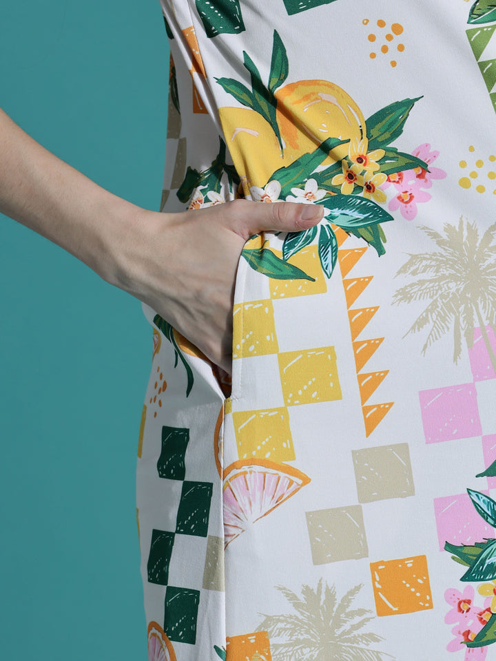 Gloss malai ivory short nighty for women in aesthetic print