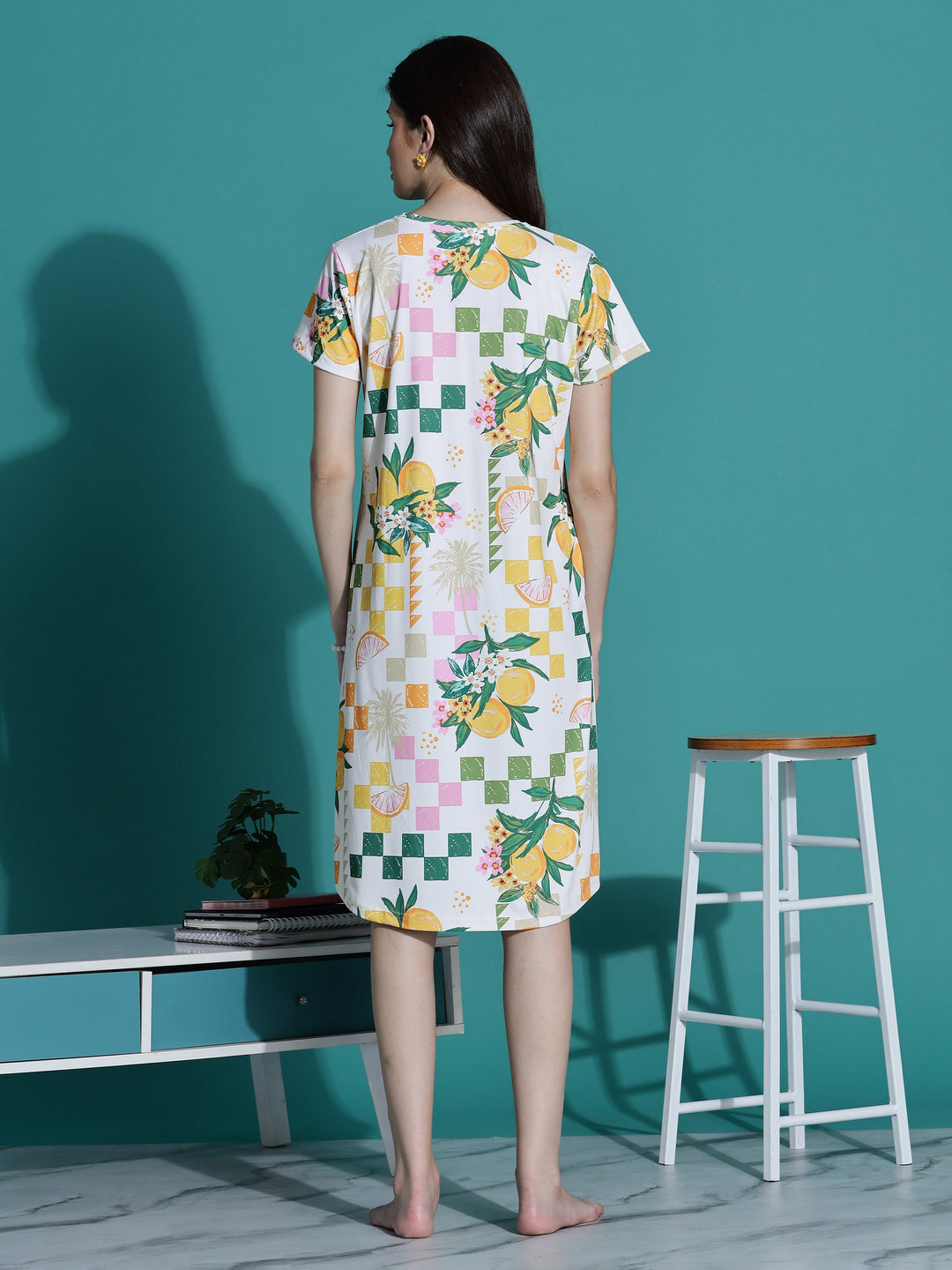 Gloss malai ivory short nighty for women in aesthetic print