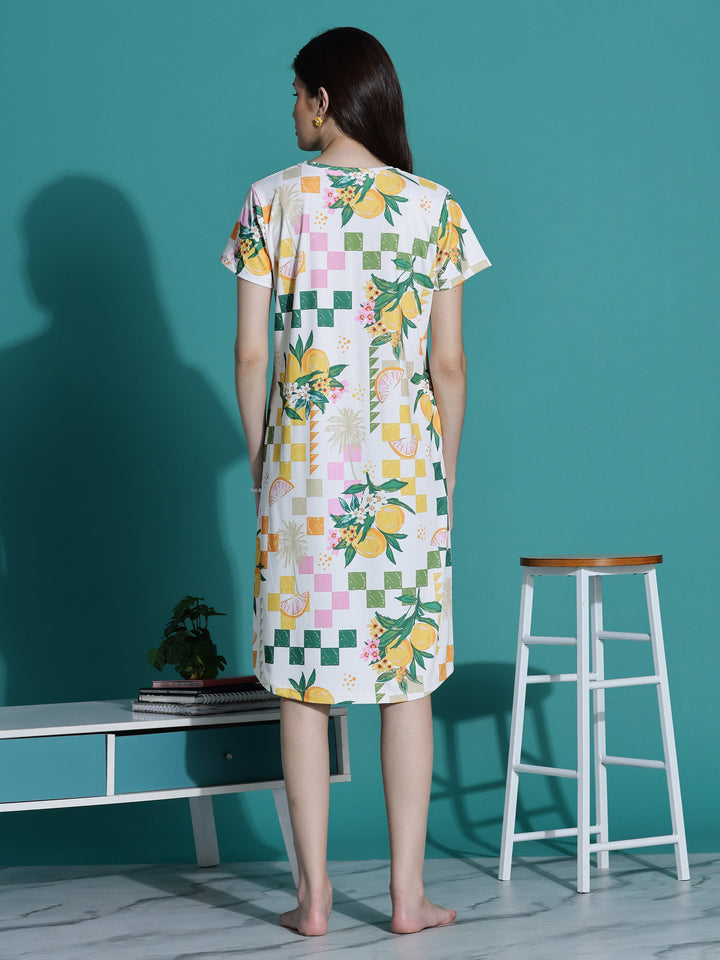 Gloss malai ivory short nighty for women in aesthetic print