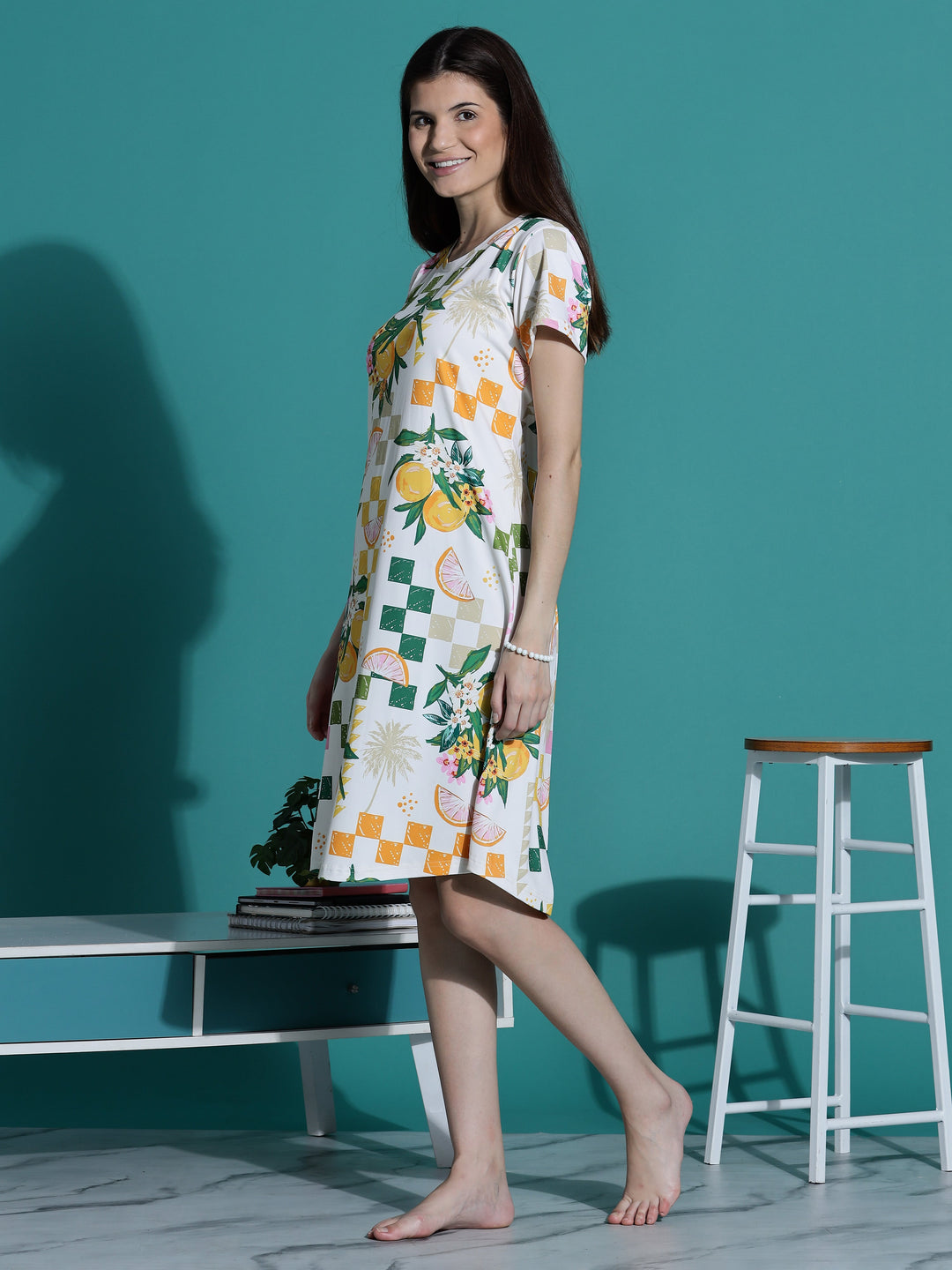 Gloss malai ivory short nighty for women in aesthetic print