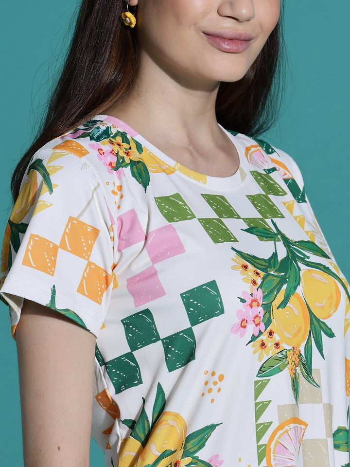 Gloss malai ivory short nighty for women in aesthetic print