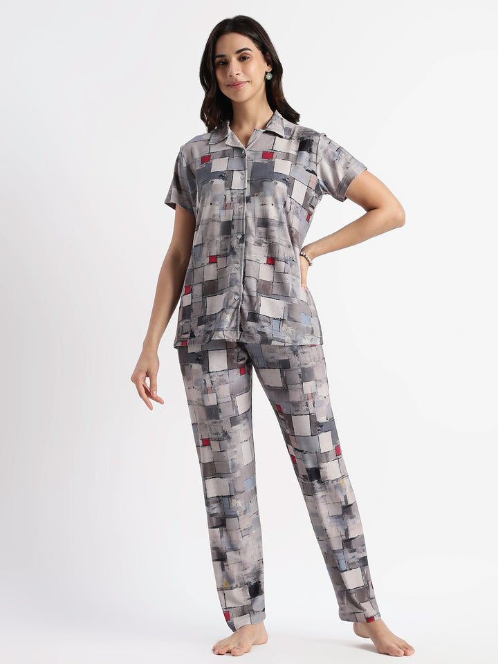 Whispery Grey Gloss Malai Branded Girls Pajama Set