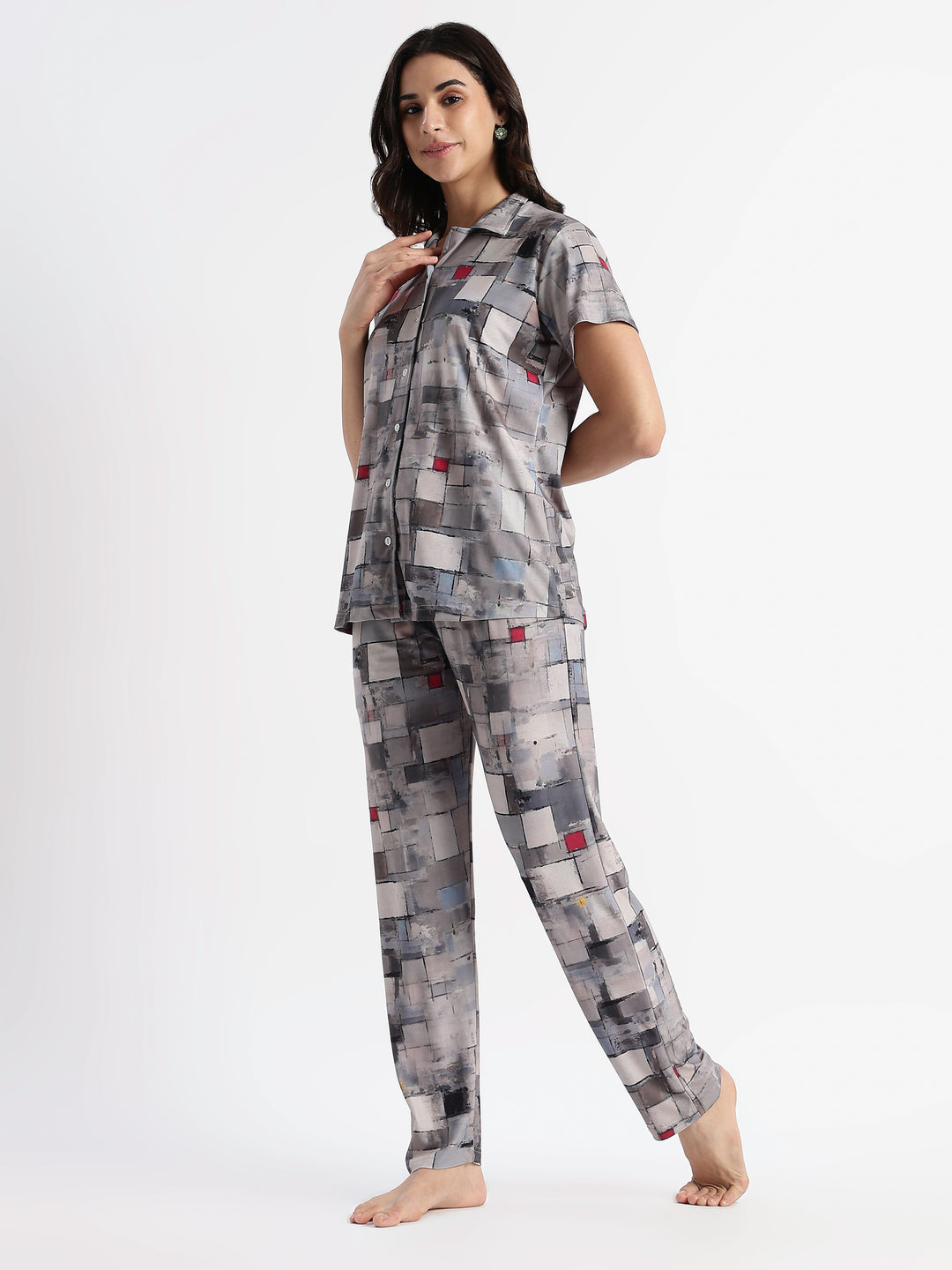 Whispery Grey Gloss Malai Branded Girls Pajama Set