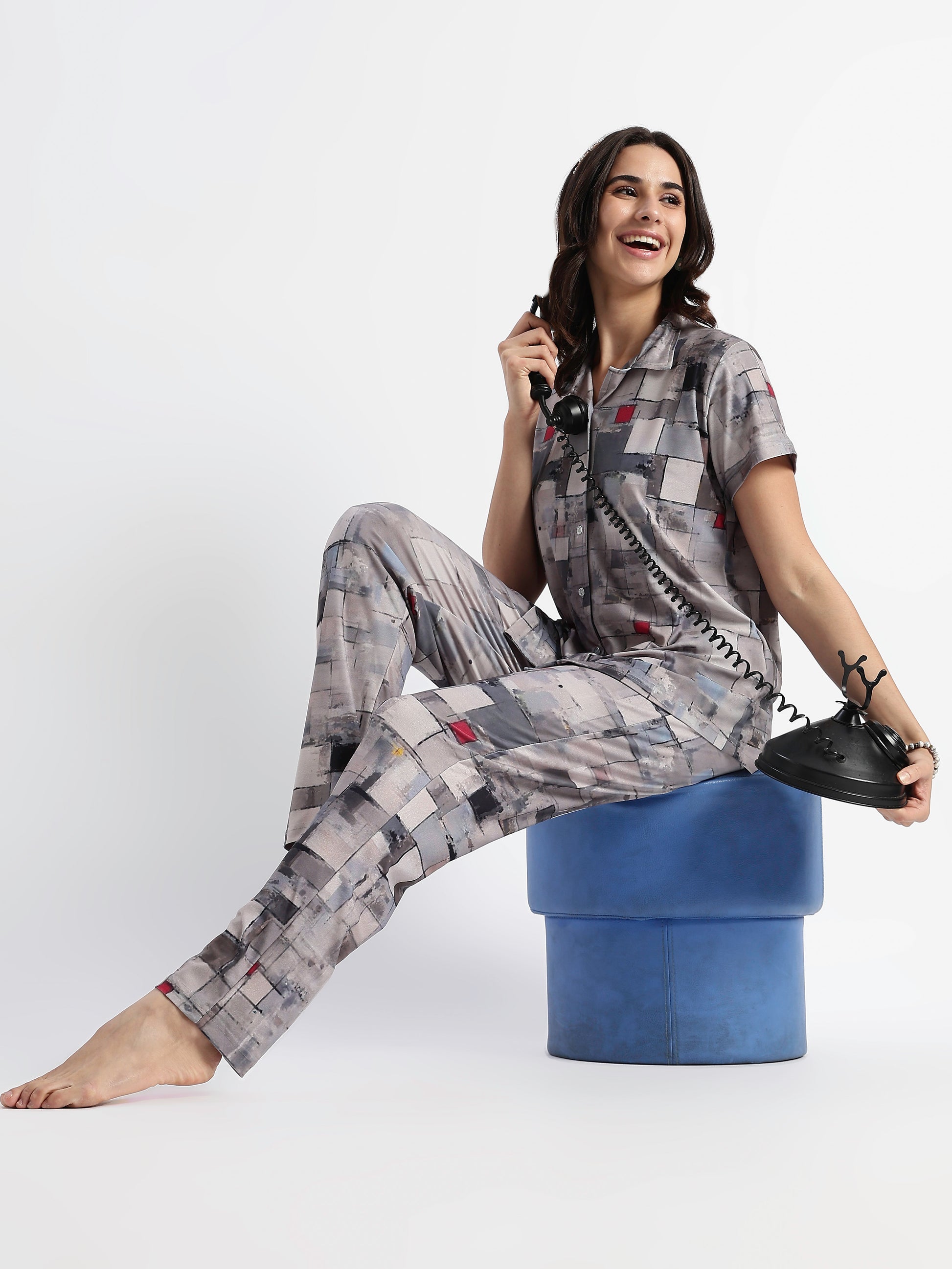 Whispery Grey Gloss Malai Branded Girls Pajama Set