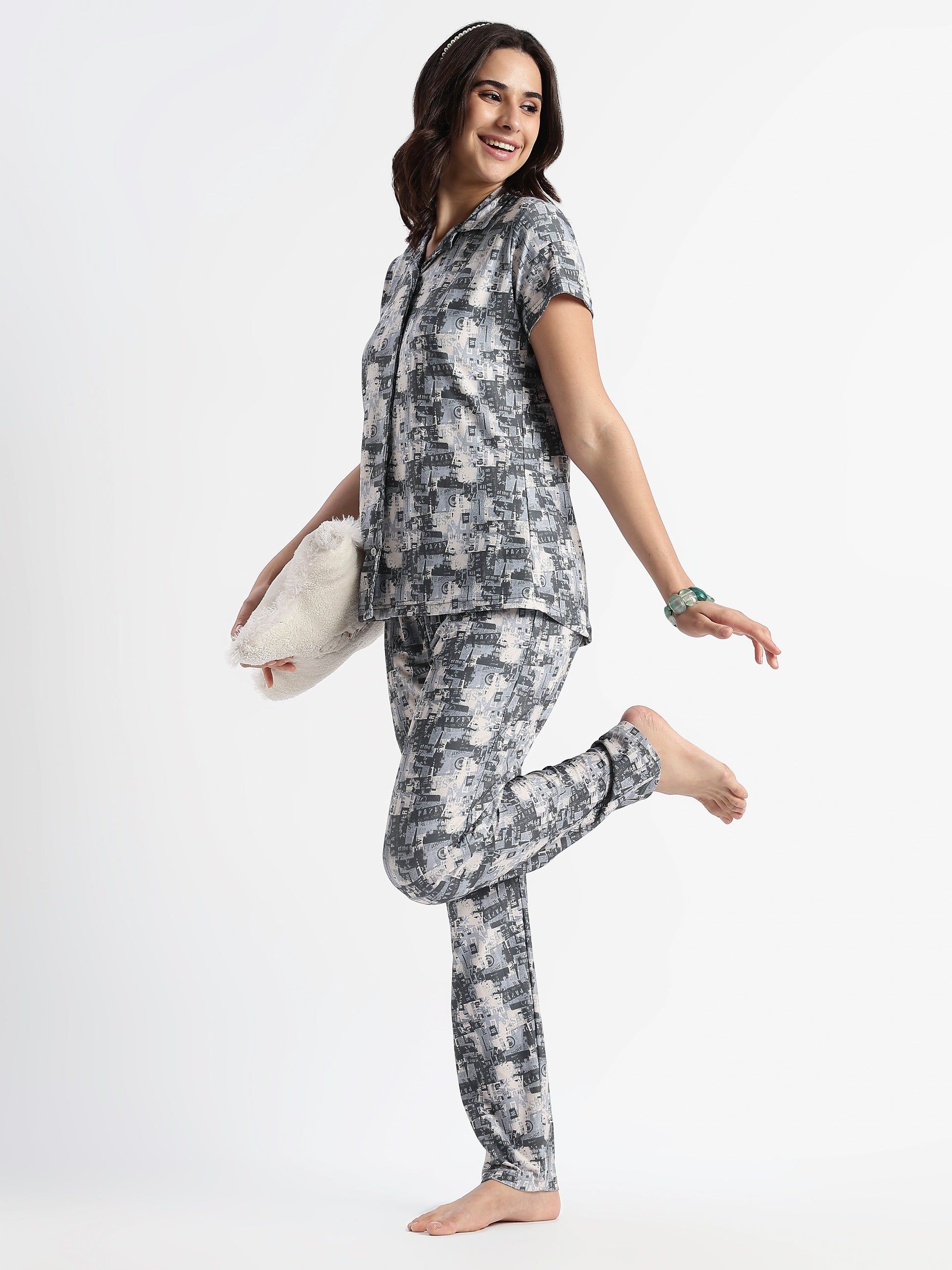 Urban Grey Gloss Malai Night Suits For Girls And Women