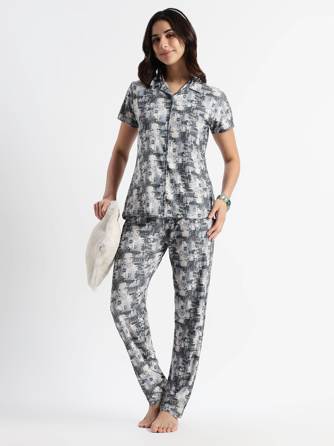 Urban Grey Gloss Malai Night Suits For Girls And Women