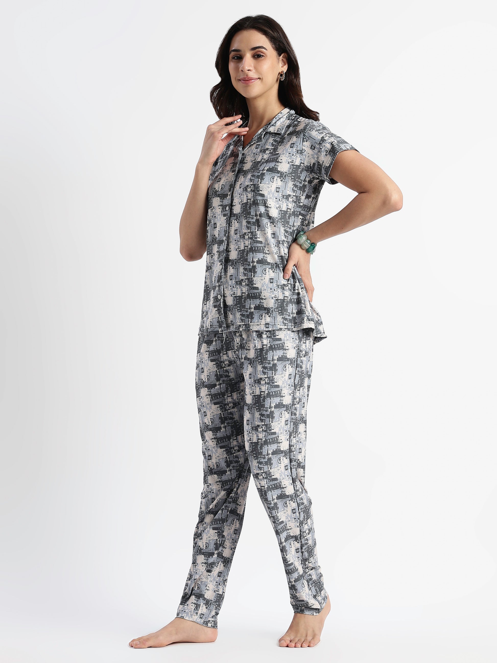 Urban Grey Gloss Malai Night Suits For Girls And Women