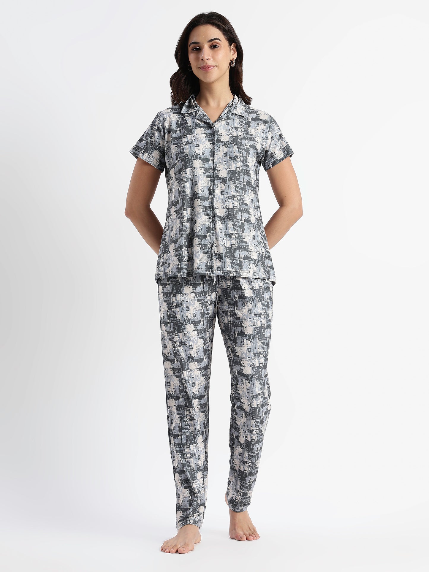 Urban Grey Gloss Malai Night Suits For Girls And Women