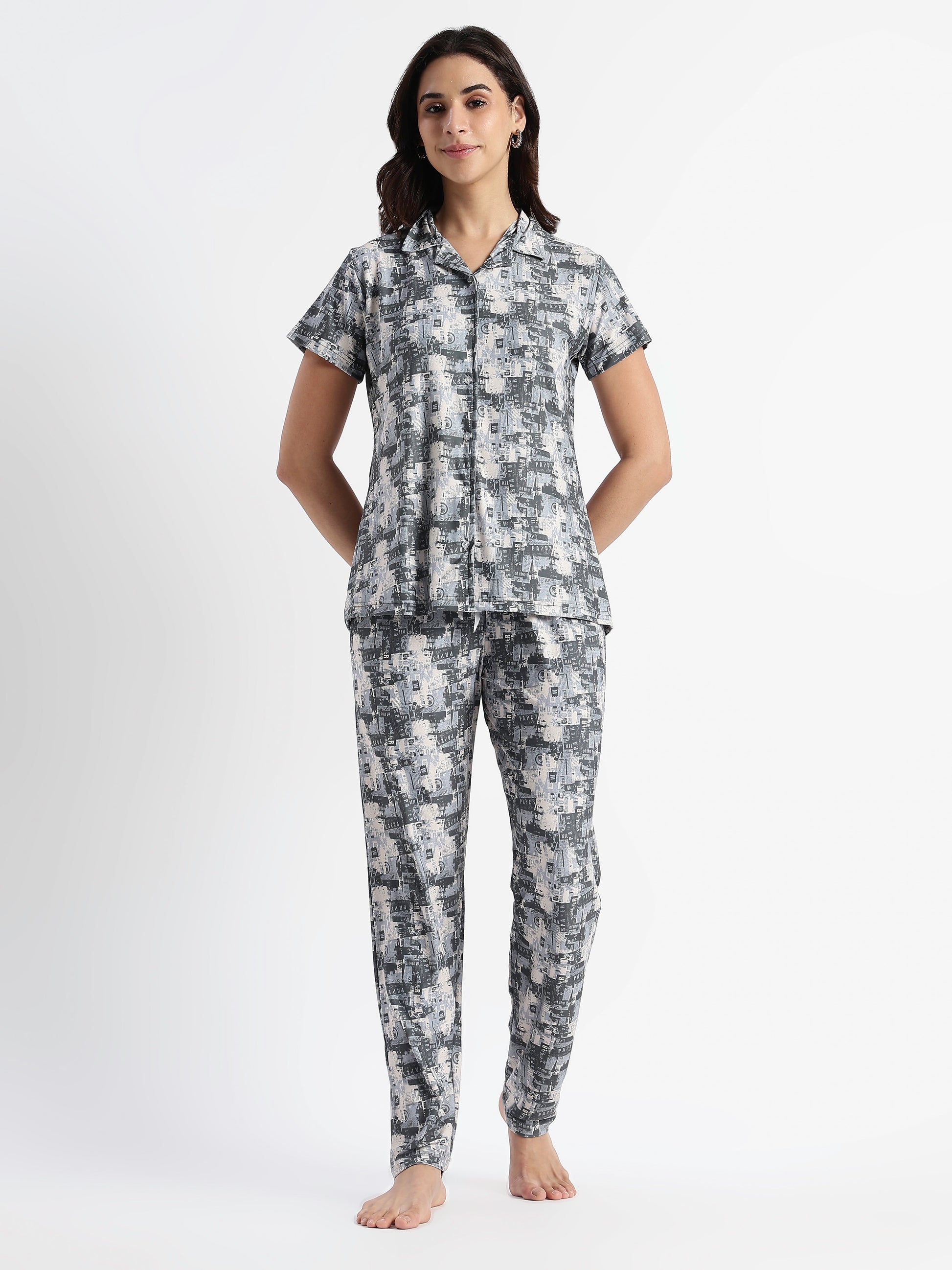 Urban Grey Gloss Malai Night Suits For Girls And Women