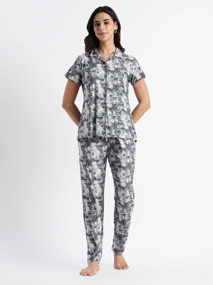 Urban Grey Gloss Malai Night Suits For Girls And Women