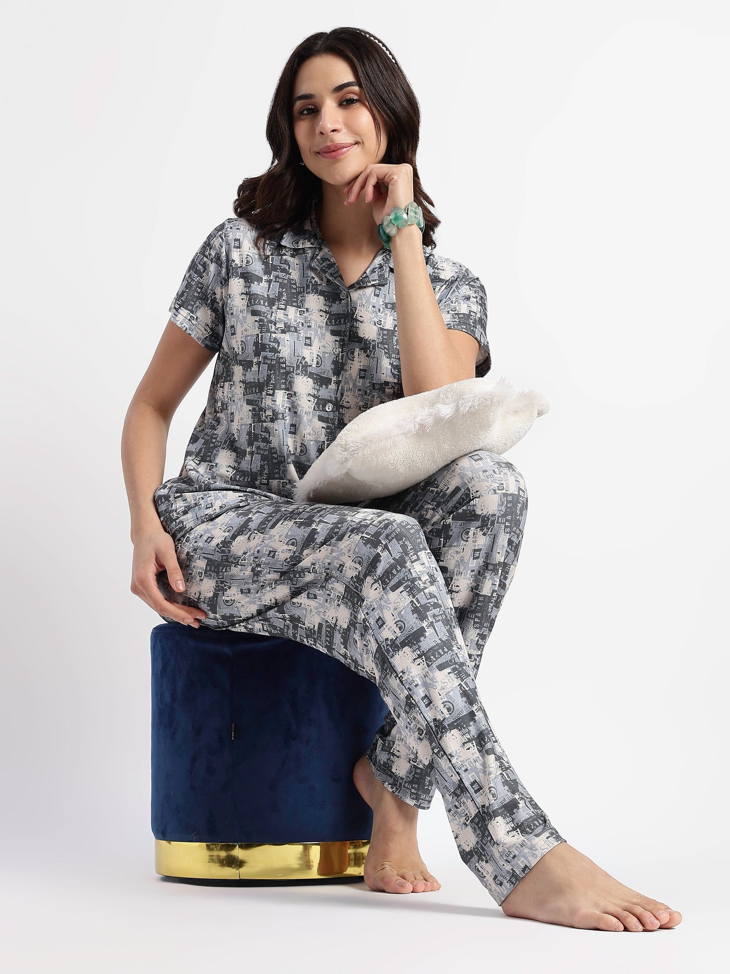 Urban Grey Gloss Malai Night Suits For Girls And Women